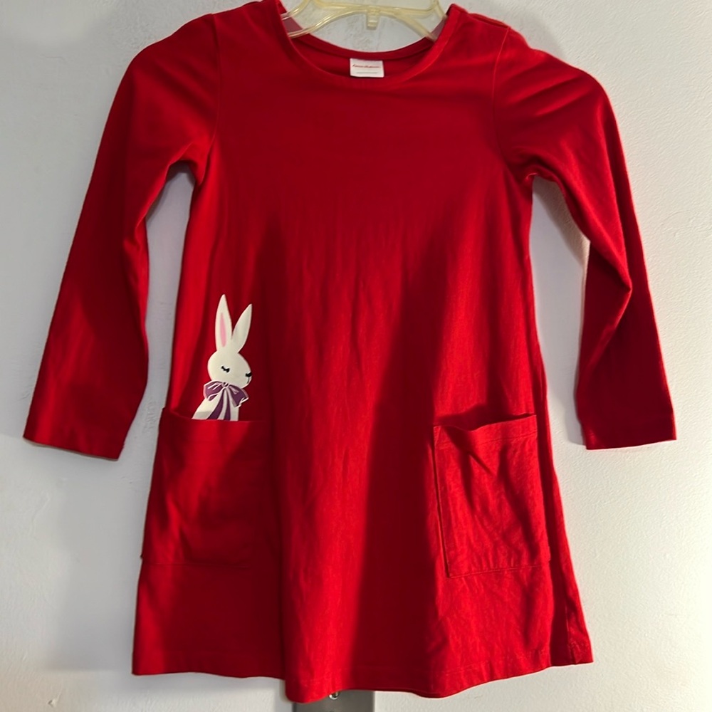 Hanna Andersson Pocket Peek Art Bunny 100% cotton Dress Girl's 5 Euro 110